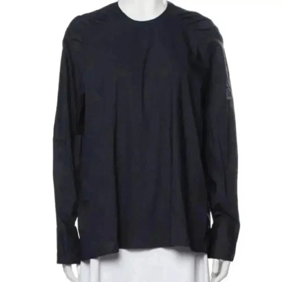Thakoon Ruched Shoulders Cotton Crew Neck Long Sleeve Blouse - Picture 1 of 5